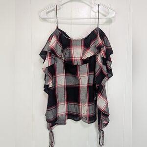 ❤️5/$25 LOFT Black and Red Plaid Ruffle Camisole